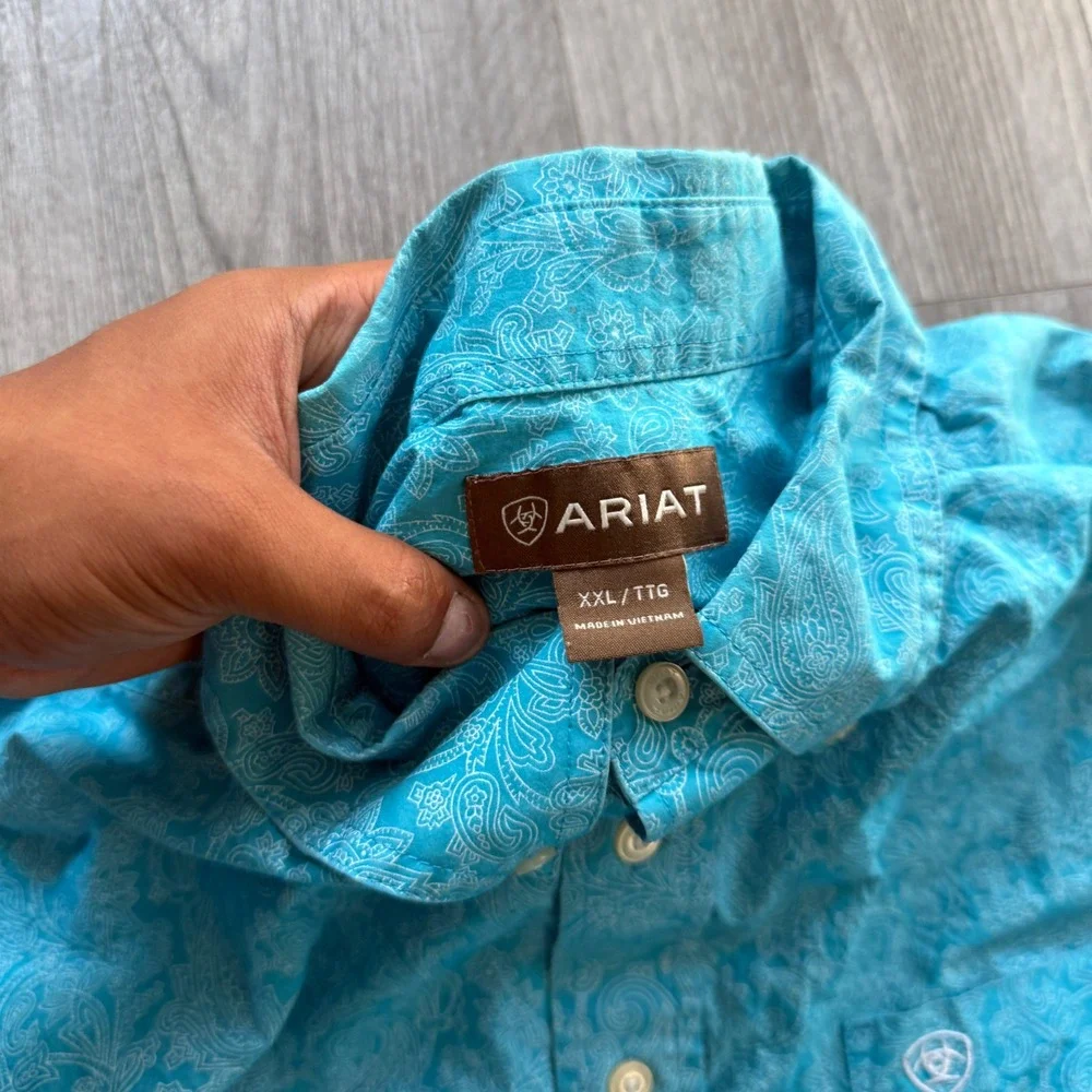 Ariat Mens XXL Turquoise Paisley Button Down Western Shirt Long Sleeve Vietnam